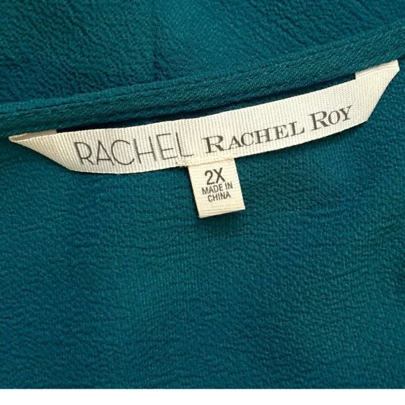 NWT RACHEL RACHEL ROY Flutter Split Sleeve Top 2X Plus Size Blouse Viridian Gree - Picture 6 of 8